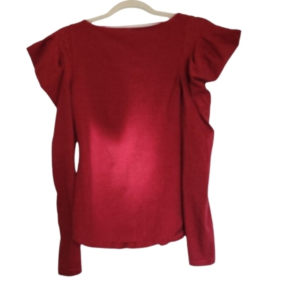 Free People Penelope Long Puff Sleeve Scoop Neck Size XS Ruffle Red/Black Stripe - Picture 2 of 9